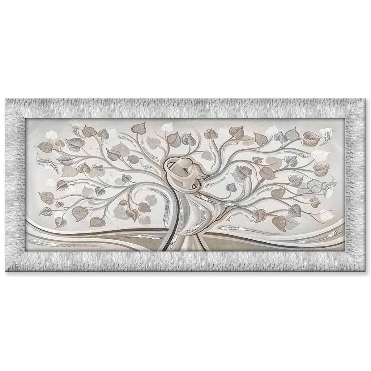 Quadro Abbraccio nell'Albero con glitter e cornice argento su tela