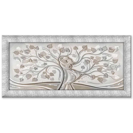 Quadro Abbraccio nell'Albero con glitter e cornice argento su tela