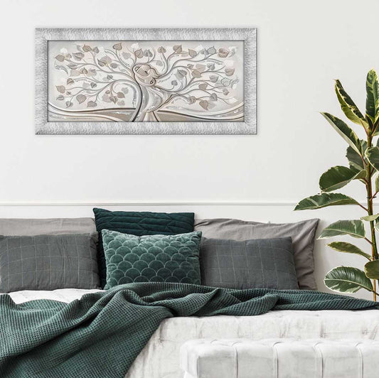 Quadro Abbraccio nell'Albero con glitter e cornice argento su tela