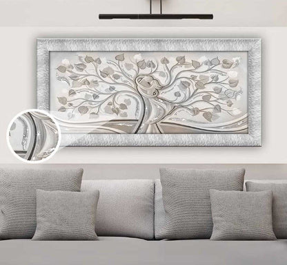 Quadro Abbraccio nell'Albero con glitter e cornice argento su tela