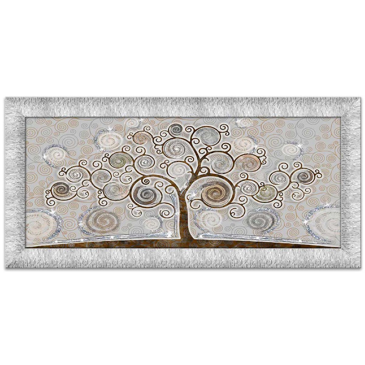 Quadro Albero della Vita con glitter e cornice argento su tela