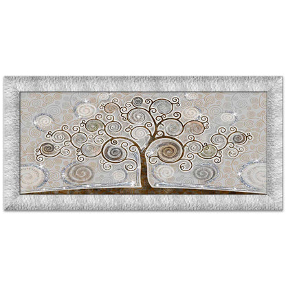 Quadro Albero della Vita con glitter e cornice argento su tela