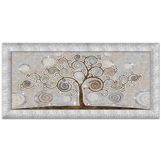Quadro Albero della Vita con glitter e cornice argento su tela