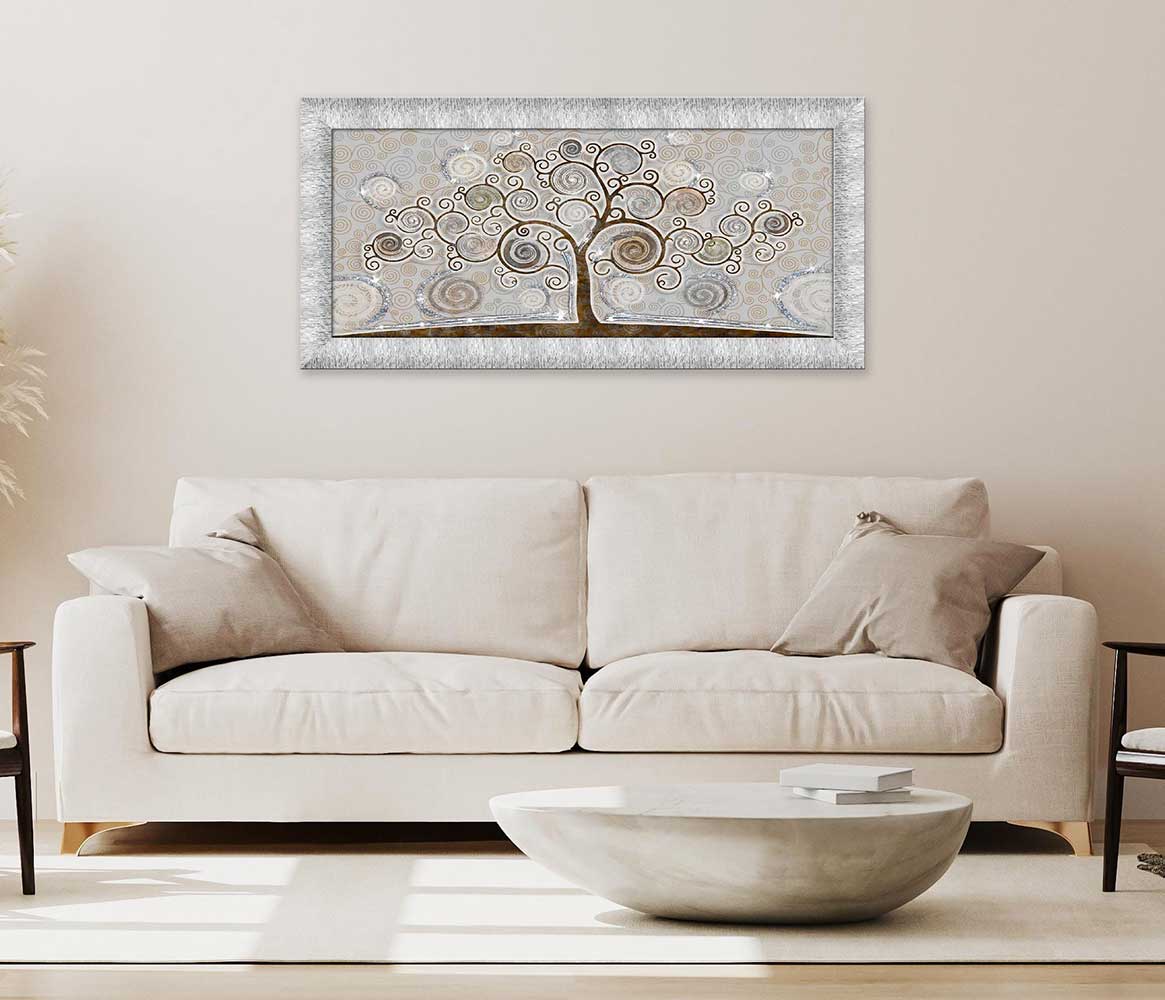 Quadro Albero della Vita con glitter e cornice argento su tela