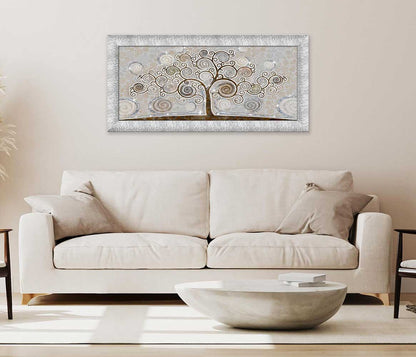 Quadro Albero della Vita con glitter e cornice argento su tela