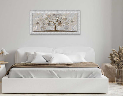 Quadro Albero della Vita con glitter e cornice argento su tela