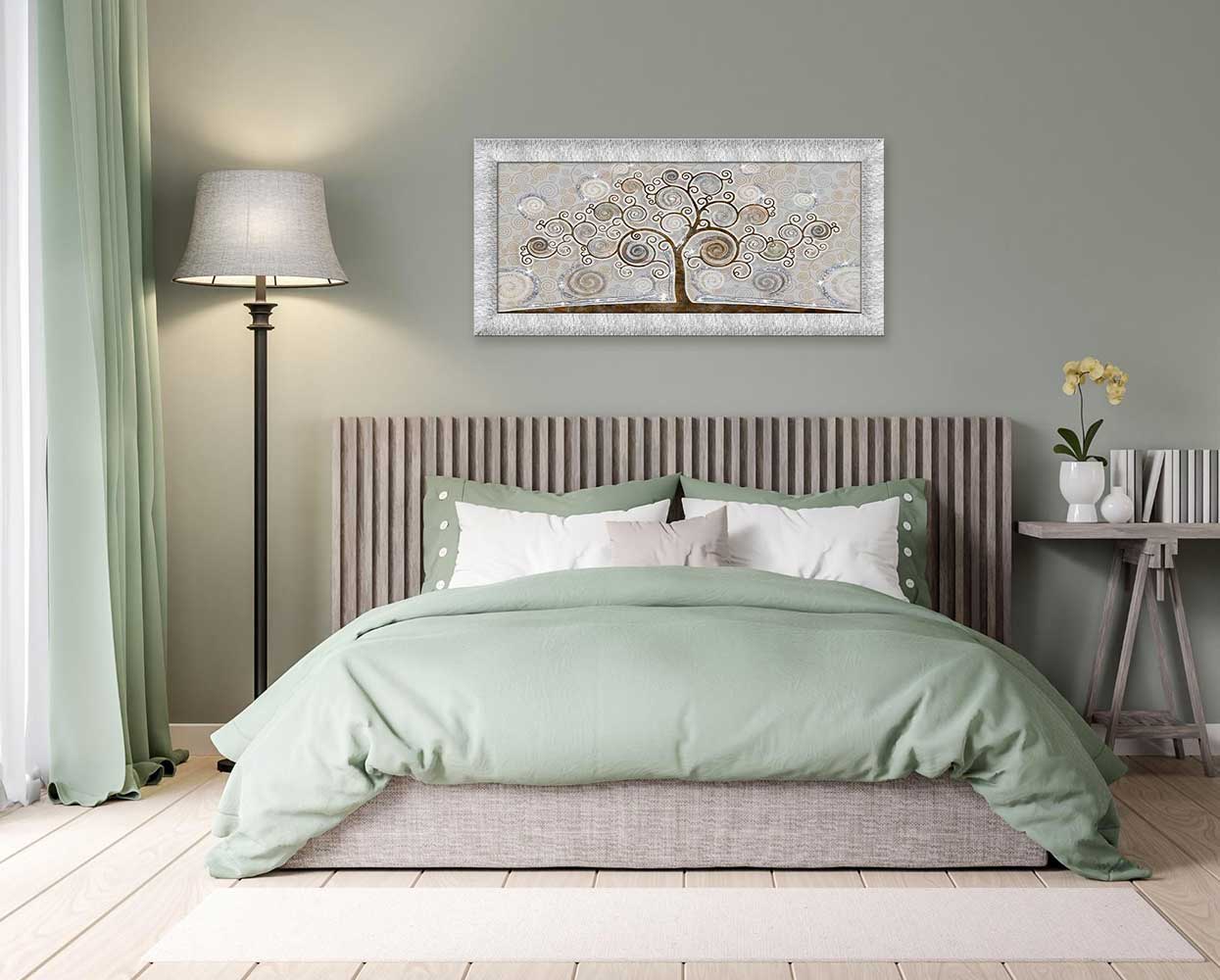 Quadro Albero della Vita con glitter e cornice argento su tela