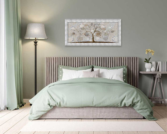 Quadro Albero della Vita con glitter e cornice argento su tela