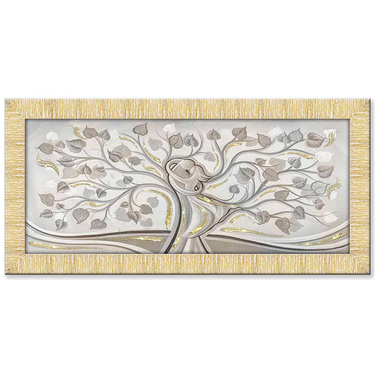 Quadro Abbraccio nell'Albero con glitter e cornice oro su tela