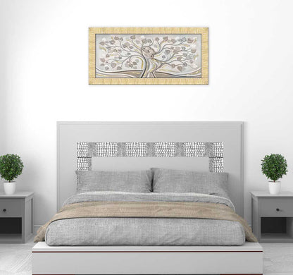 Quadro Abbraccio nell'Albero con glitter e cornice oro su tela