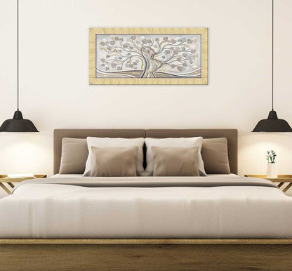 Quadro Abbraccio nell'Albero con glitter e cornice oro su tela