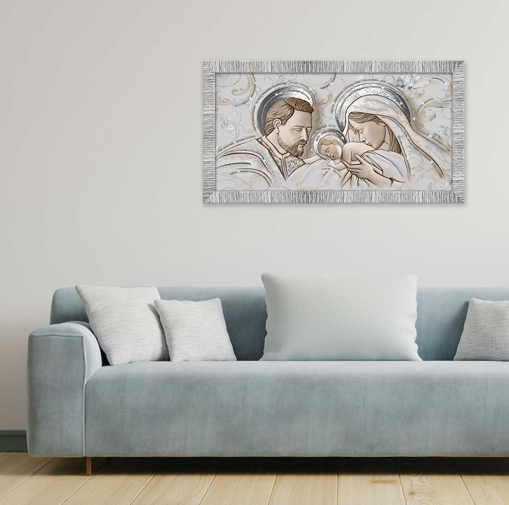 Quadro religioso Kiss Ceramic con glitter e cornice argento
