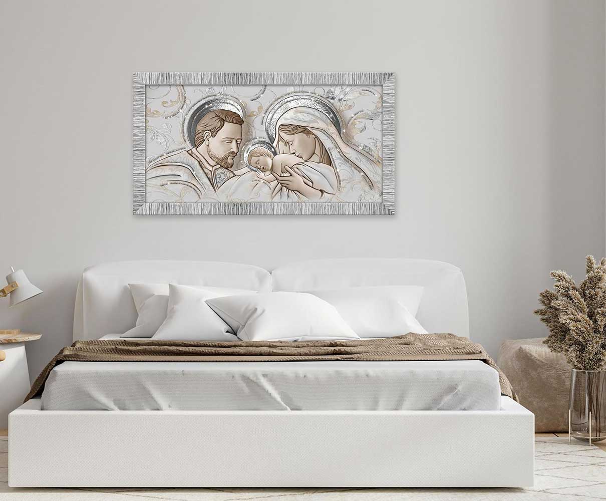 Quadro religioso Kiss Ceramic con glitter e cornice argento