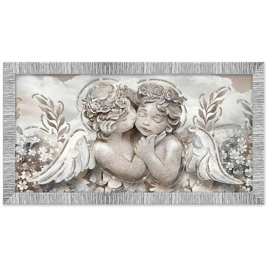 Quadro religioso Angioletti con glitter e cornice argento