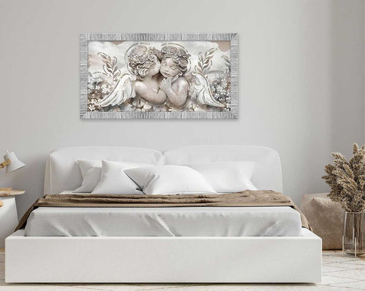 Quadro religioso Angioletti con glitter e cornice argento