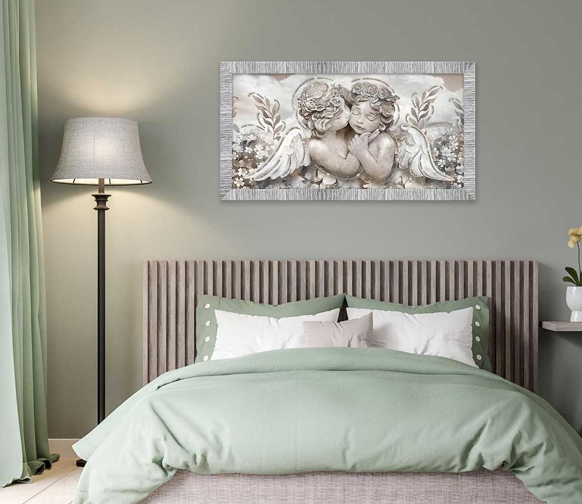 Quadro religioso Angioletti con glitter e cornice argento