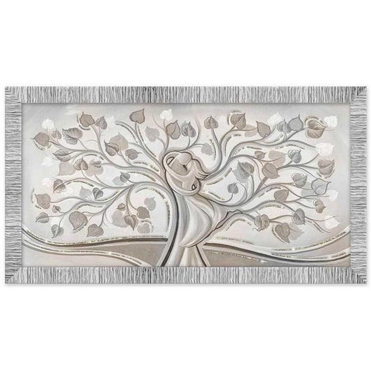 Quadro Abbraccio nell'Albero con glitter e cornice argento