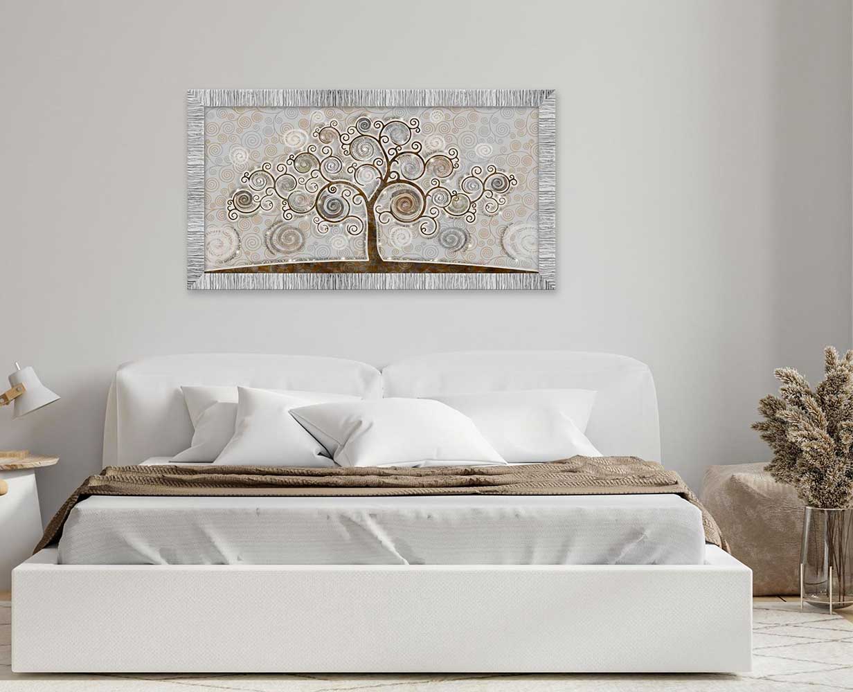 Quadro Albero della Vita con glitter e cornice argento