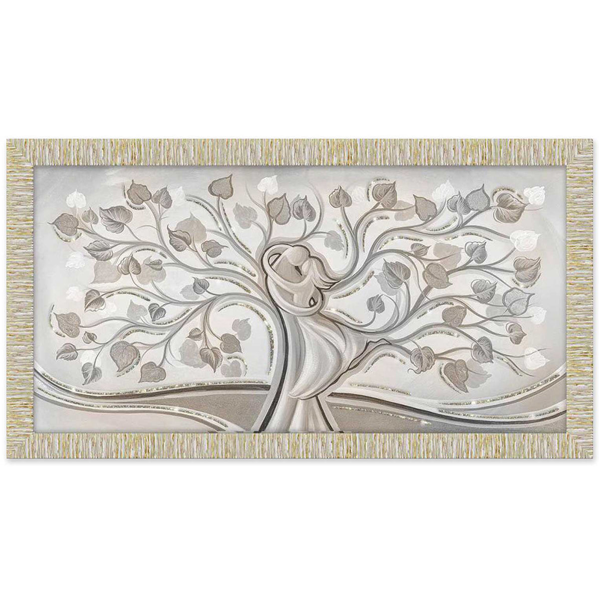 Quadro Abbraccio nell'Albero con glitter e cornice oro