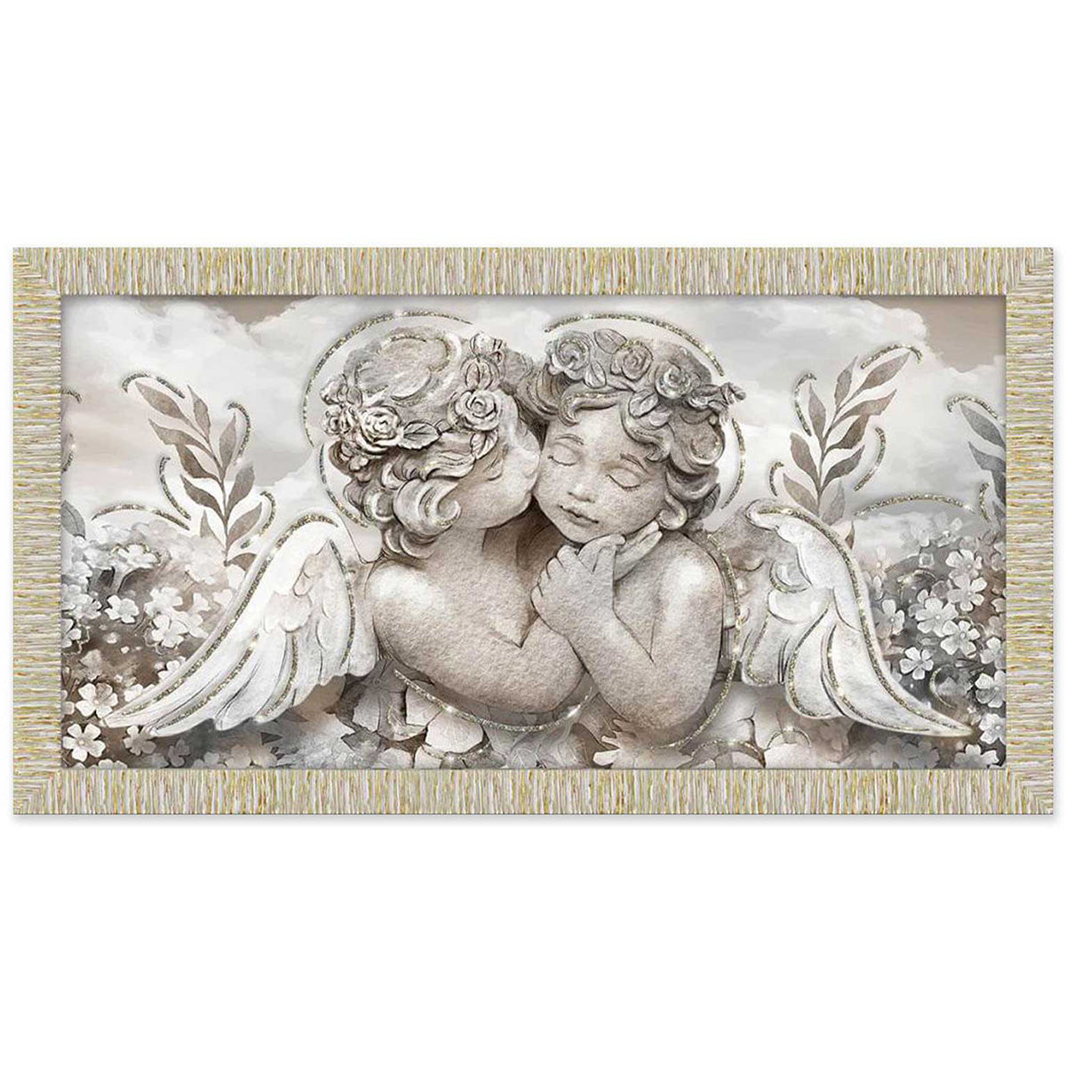 Quadro religioso Angioletti con glitter e cornice oro