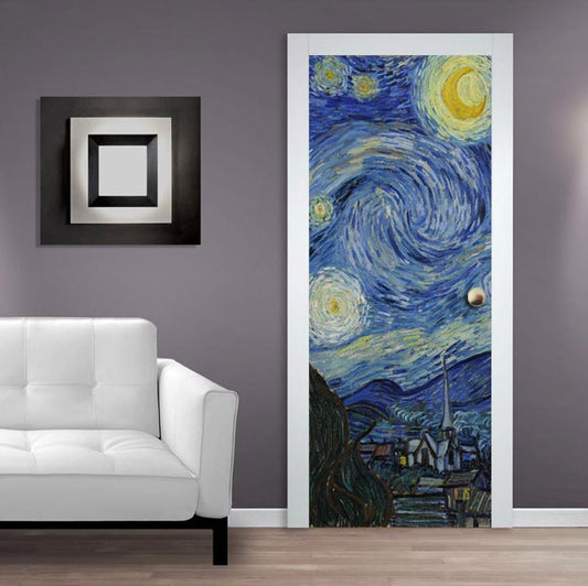 Adesivo per porta Notte Stellata di Van Gogh