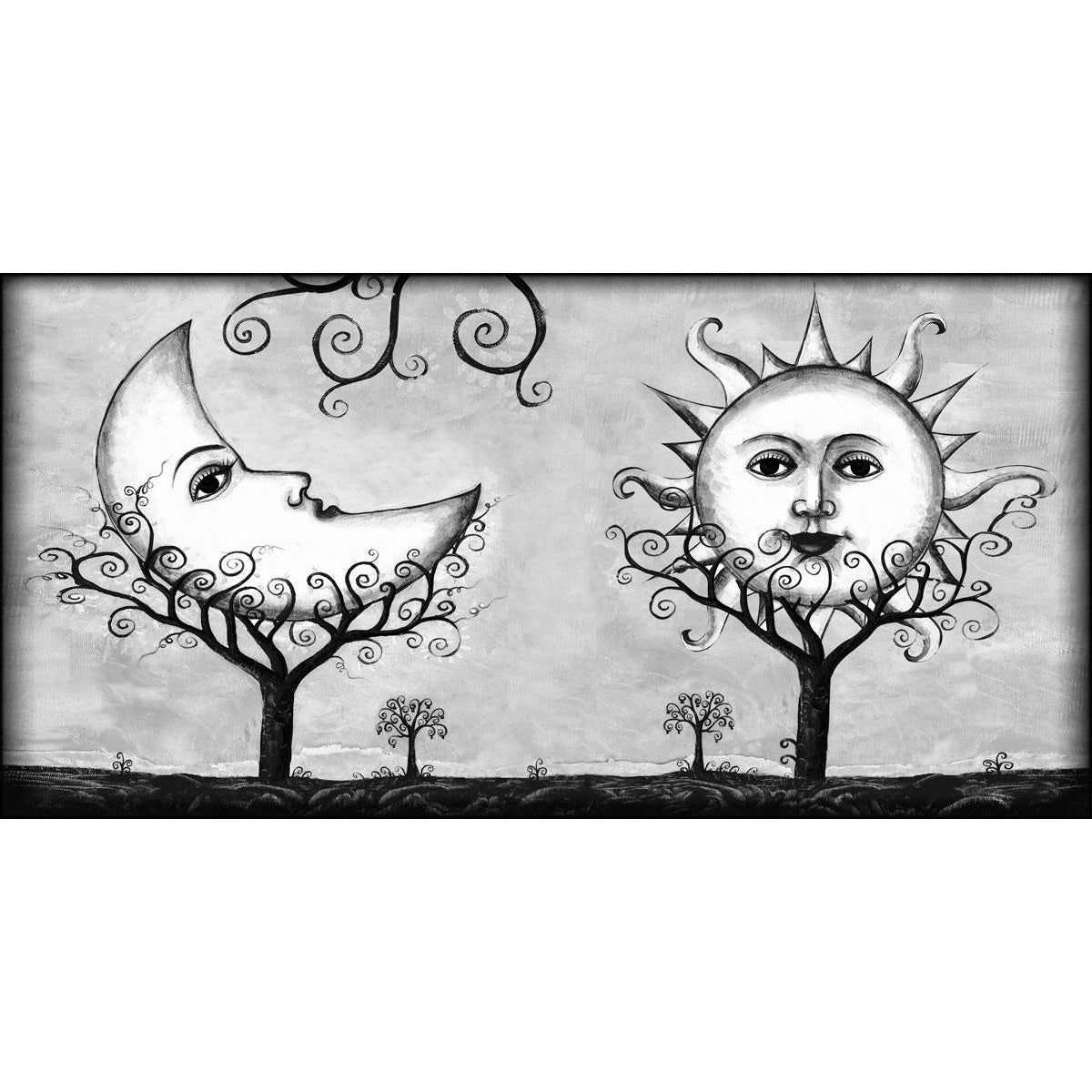 Quadro etnico Sole e Luna Bianco e Nero su tela