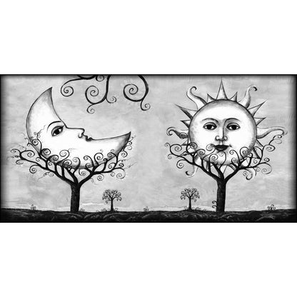 Quadro etnico Sole e Luna Bianco e Nero su tela