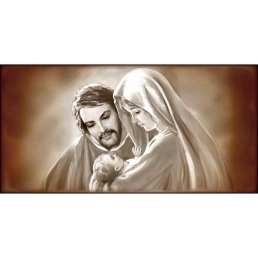 Quadro religioso Sacra Famiglia Marrone Beige su tela