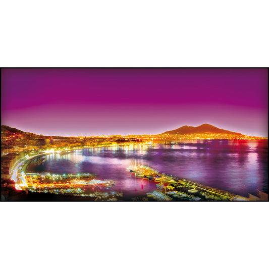 Quadro città Napoli al Tramonto Violet su tela