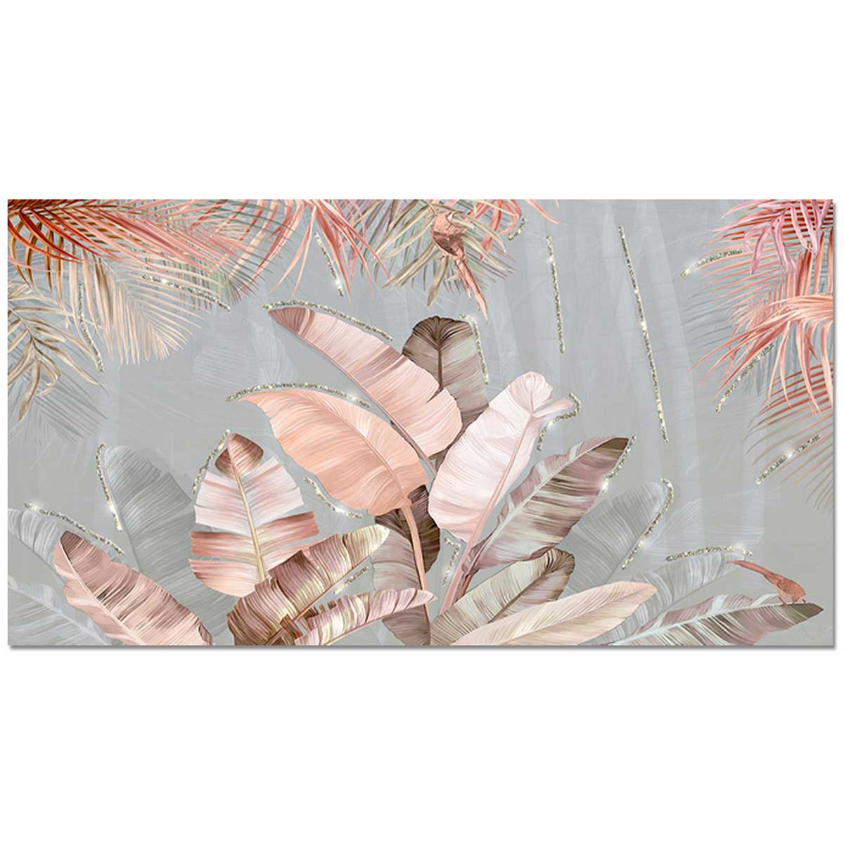 Quadro Foglie Tropical Pink su tela con glitter