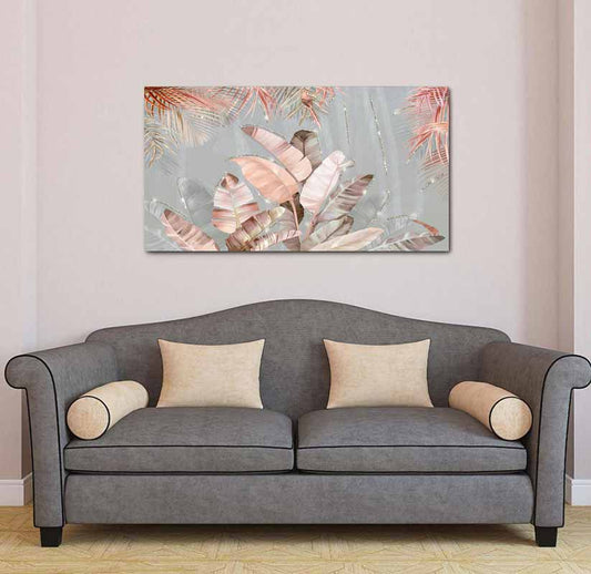 Quadro Foglie Tropical Pink su tela con glitter