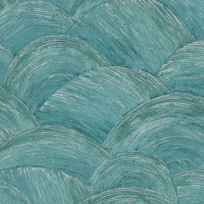 Carta da parati Art Deco Dune Verde Argento in TNT con glitter