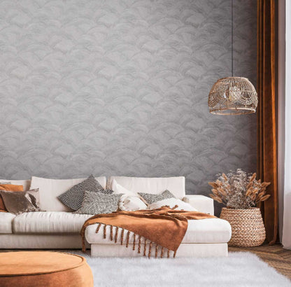 Carta da parati Art Deco Dune Grigio Argento in TNT con glitter