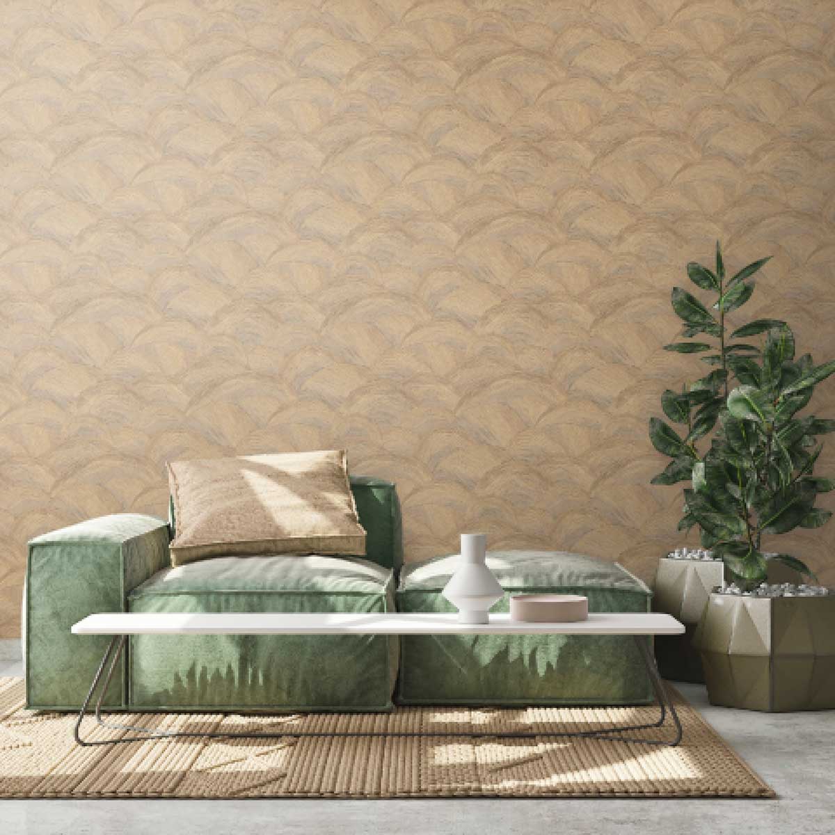 Carta da parati Art Deco Dune Beige Oro in TNT con glitter