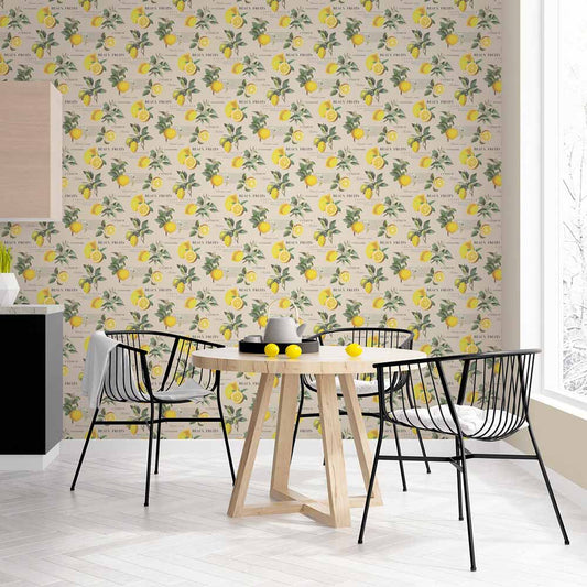 Carta da parati Limoni sfondo beige