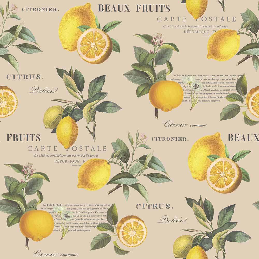 Carta da parati Limoni sfondo beige