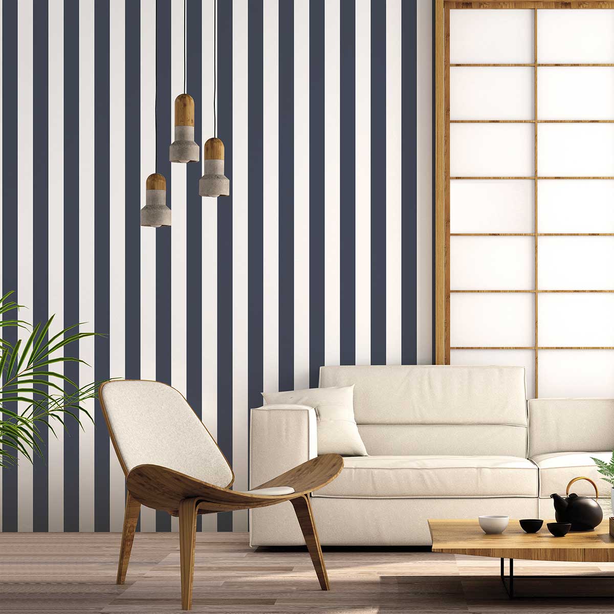Carta da parati a righe Blu Navy e Bianco in TNT