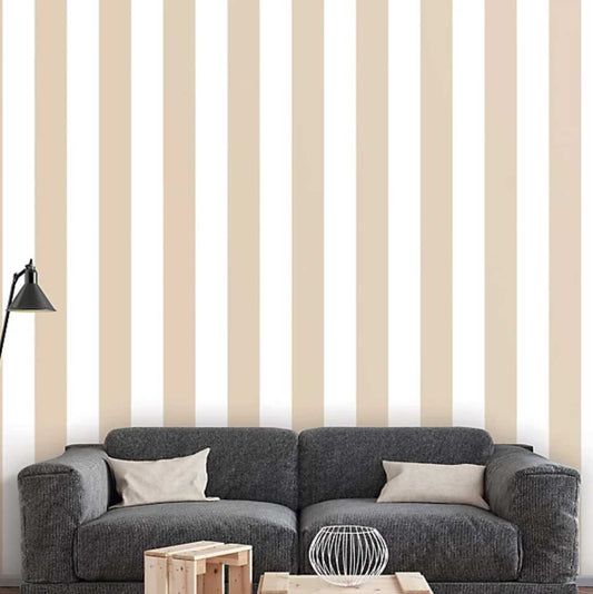 Carta da parati a righe medie Beige e Bianco in TNT