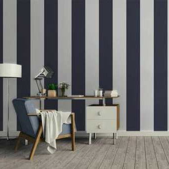 Carta da parati a righe grandi Blu Navy e Bianco in TNT