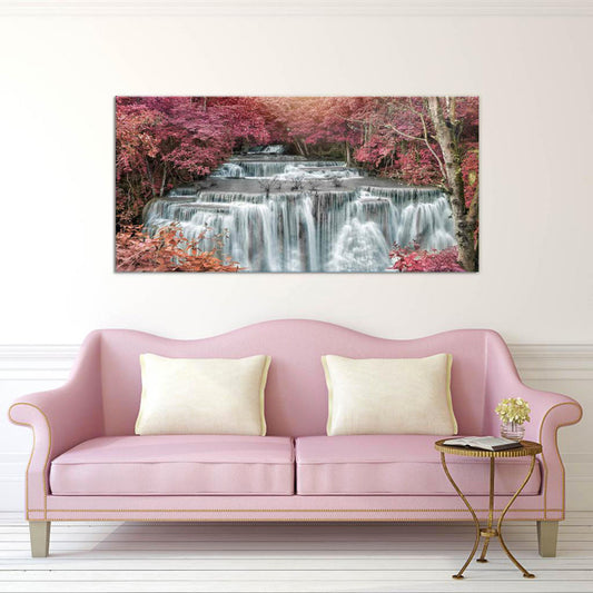 Quadro paesaggio Cascata nel Bosco su vetro