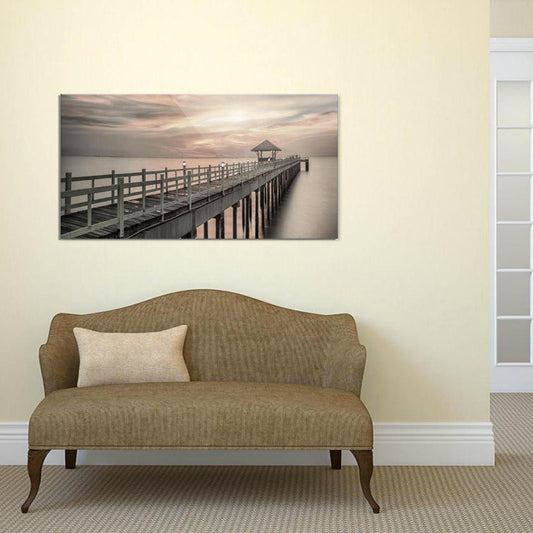 Quadro paesaggio Molo al Tramonto su vetro