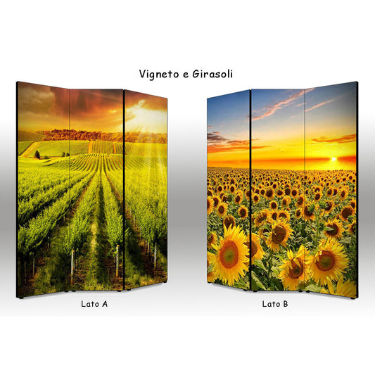 Separé paravento Vigneto e Girasoli bifacciale