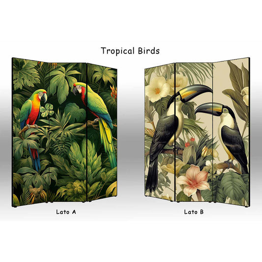 Separé paravento Tropical Birds bifacciale