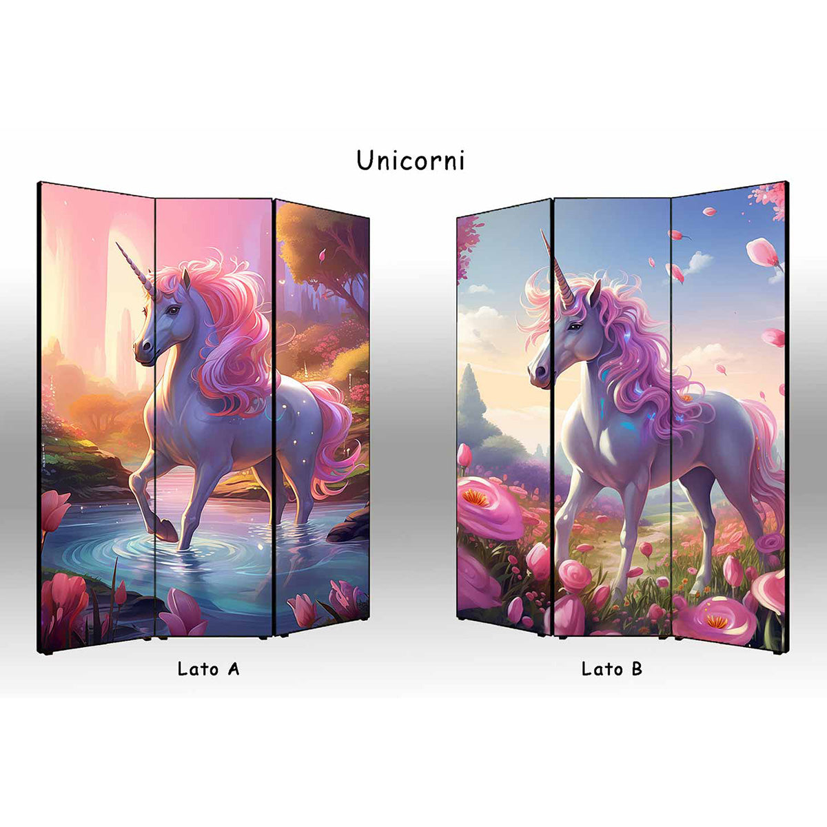 Separé paravento Unicorni bifacciale