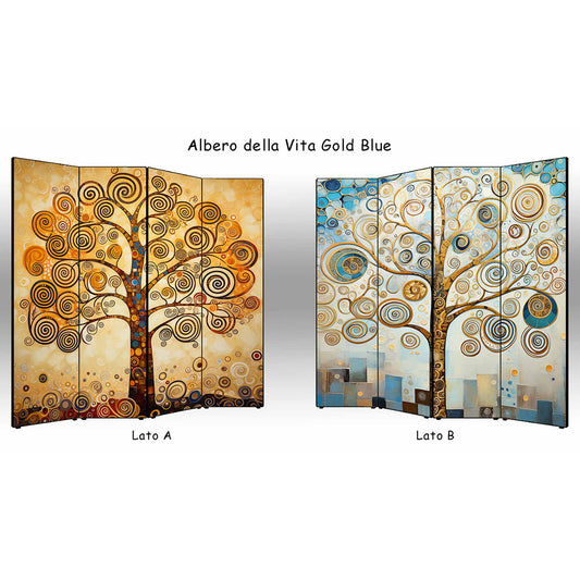 Separé paravento Albero della Vita Gold Blue bifacciale