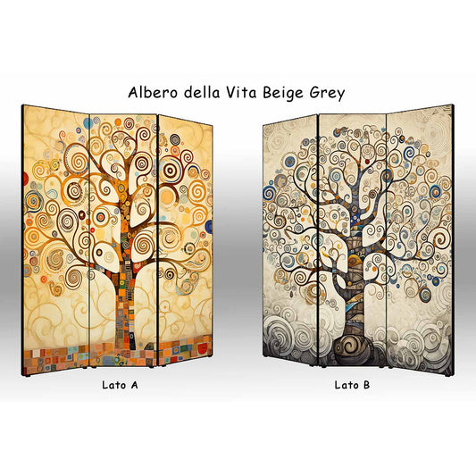 Separé paravento Albero della Vita Beige Grey bifacciale