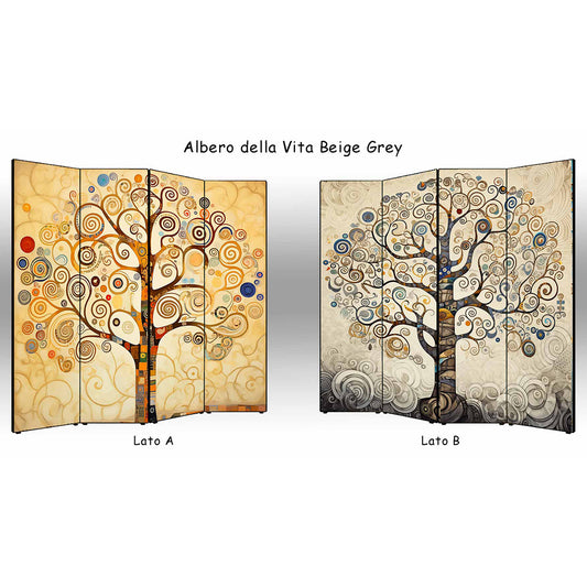 Separé paravento Albero della Vita Beige Grey bifacciale
