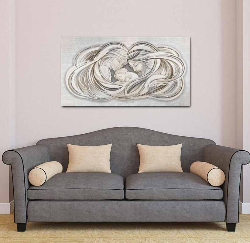 Quadro religioso Sacra Famiglia Modern su tela con glitter