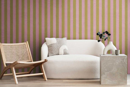 Carta da parati a righe Rosa e Verde Oro in TNT