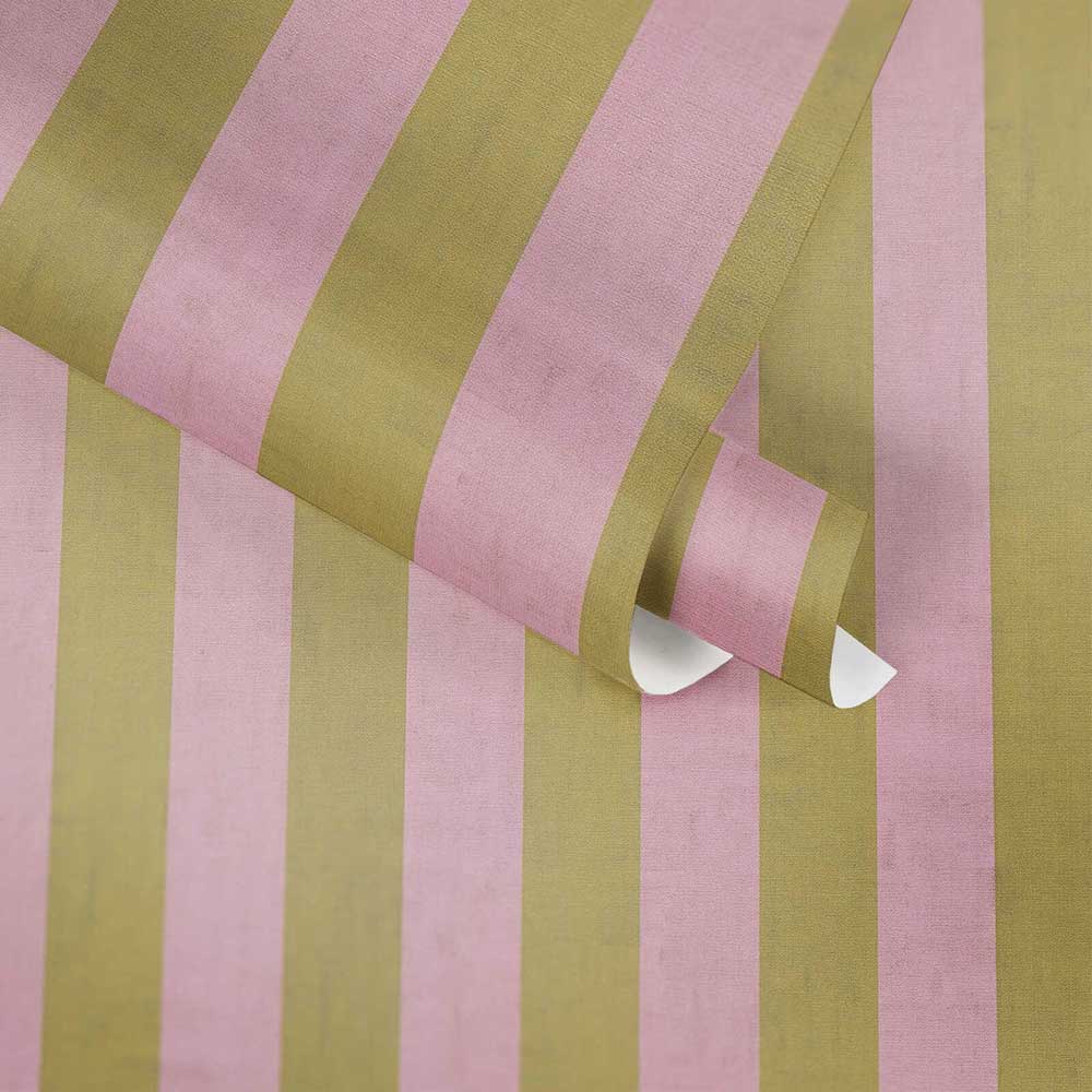 Carta da parati a righe Rosa e Verde Oro in TNT